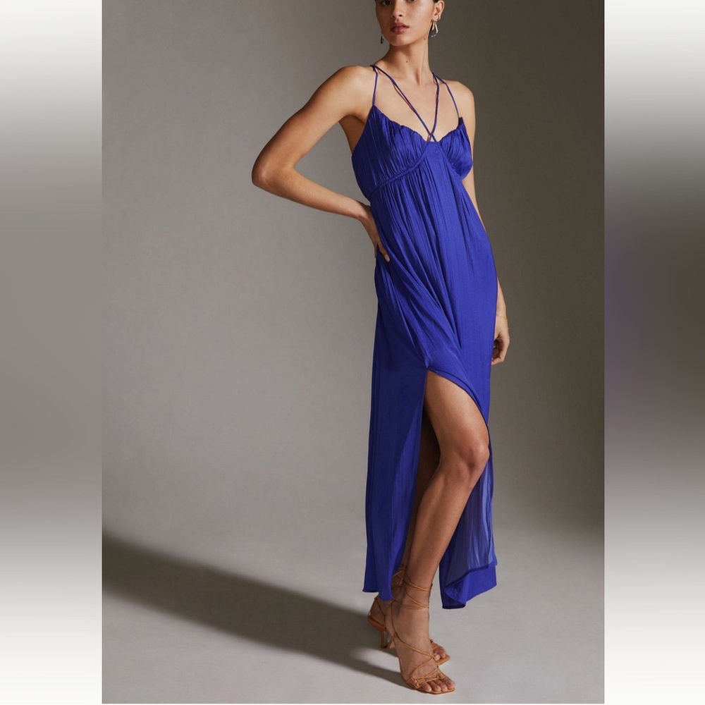 Anthropologie Halter Side-Slit Maxi Dress - Royal Blue
